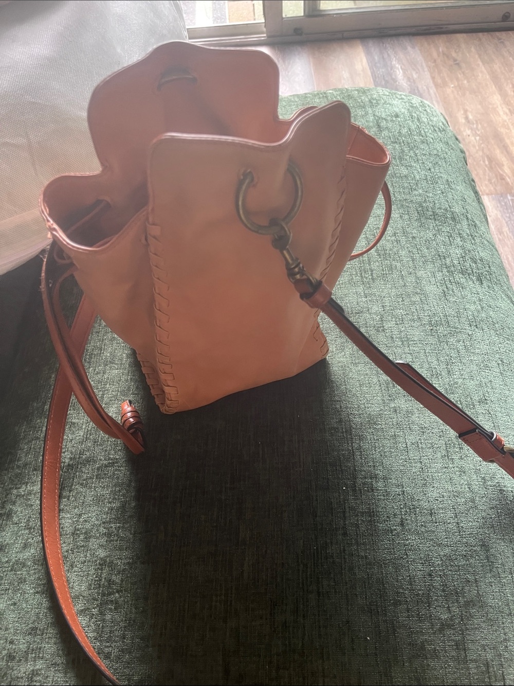 Leather Bucket Crossbody Bag in Cognac Brown